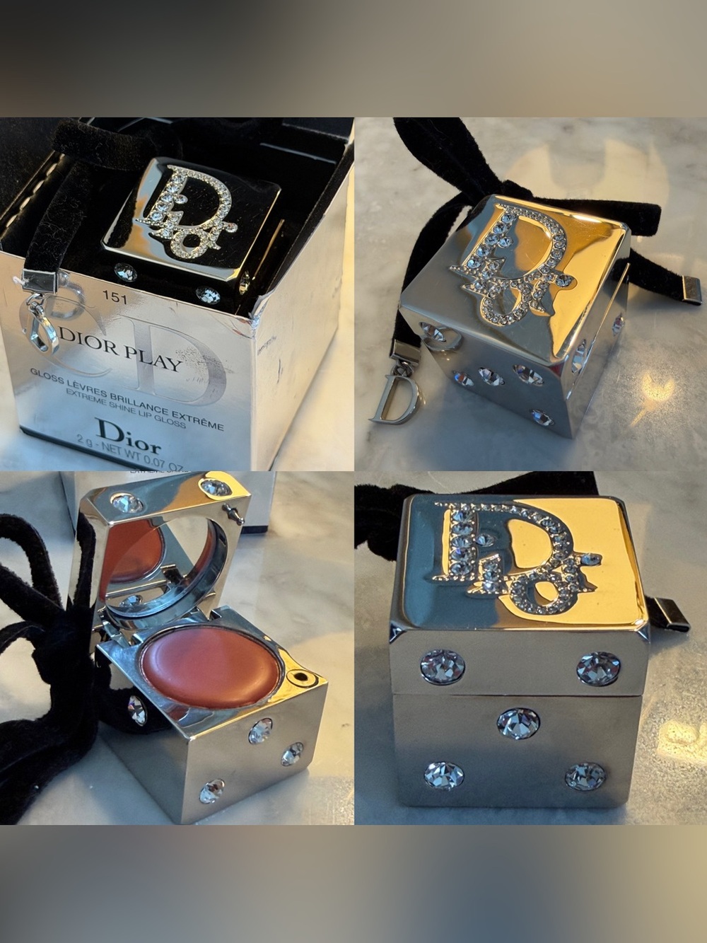 Christian Dior Dice shaped Dior Play lipstick 314 charm keychain with Swarovski